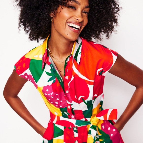 Boden Rachel Cotton Midi Shirt DressMulti, Summer Fruits 12R - Picture 8 of 10